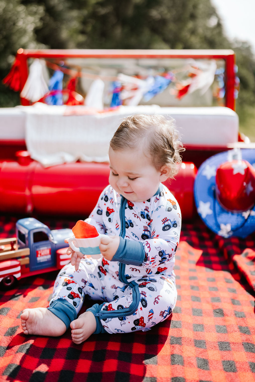 Red, White & Vroom Zipper Romper