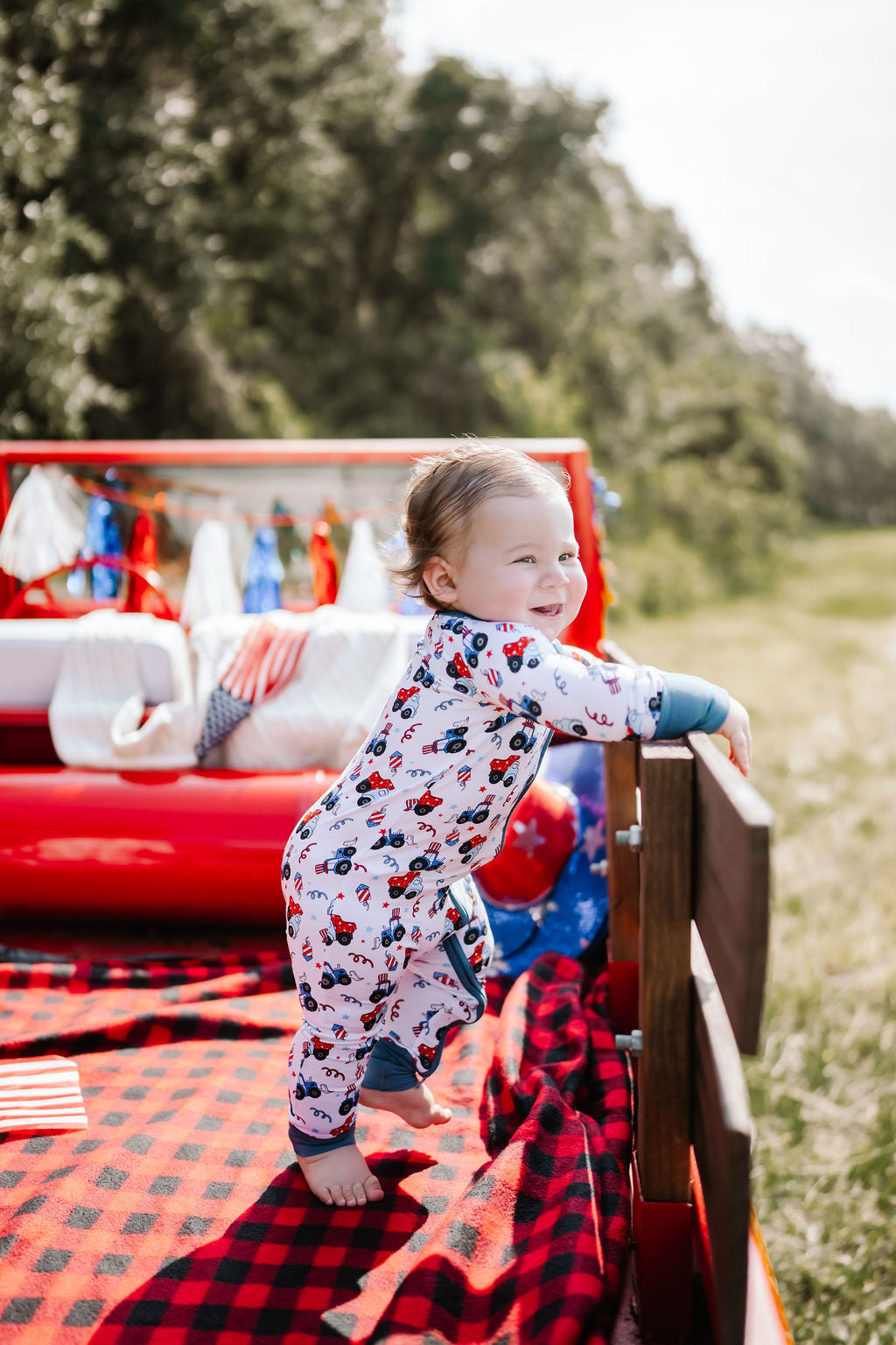 Red, White & Vroom Zipper Romper