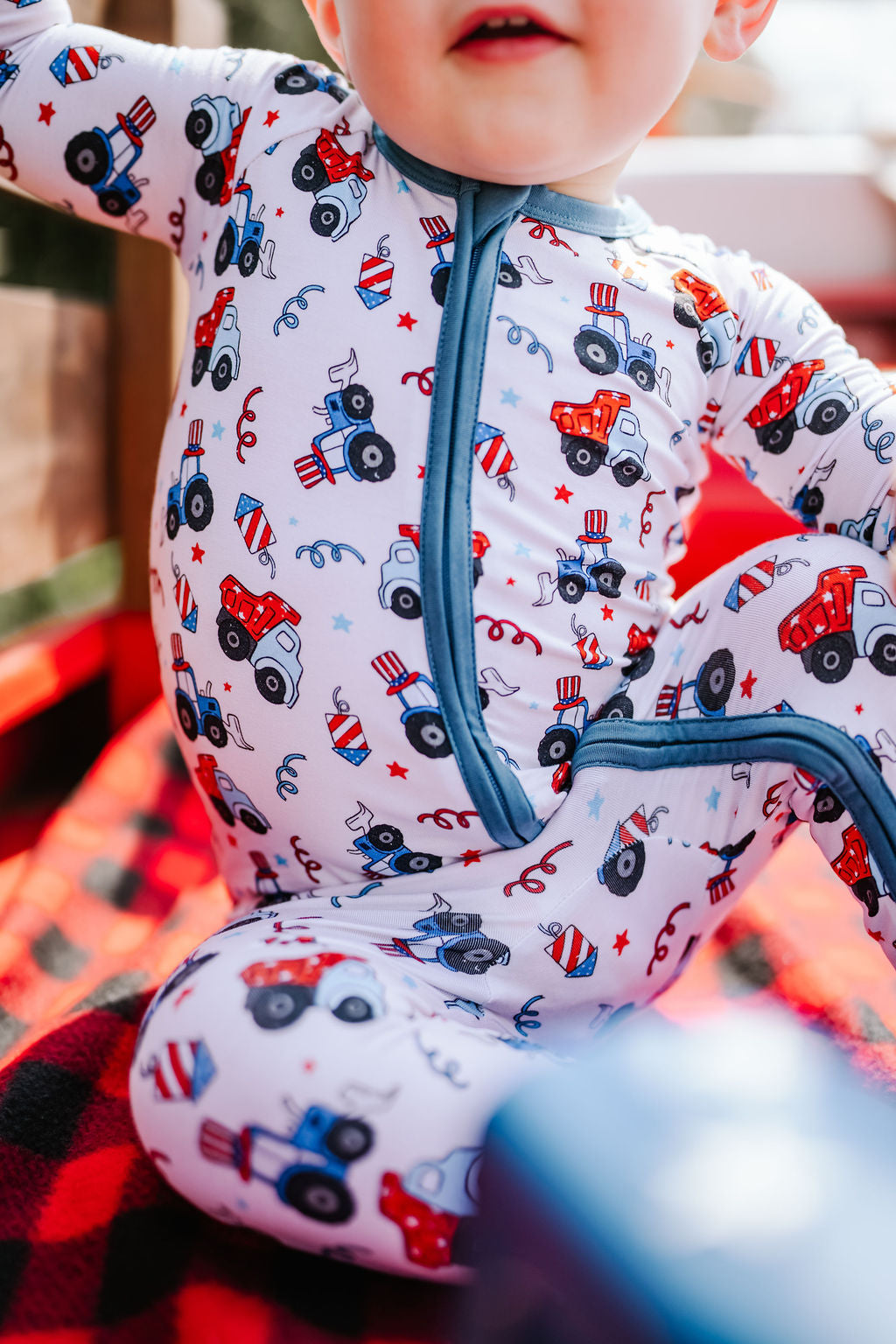 Red, White & Vroom Zipper Romper