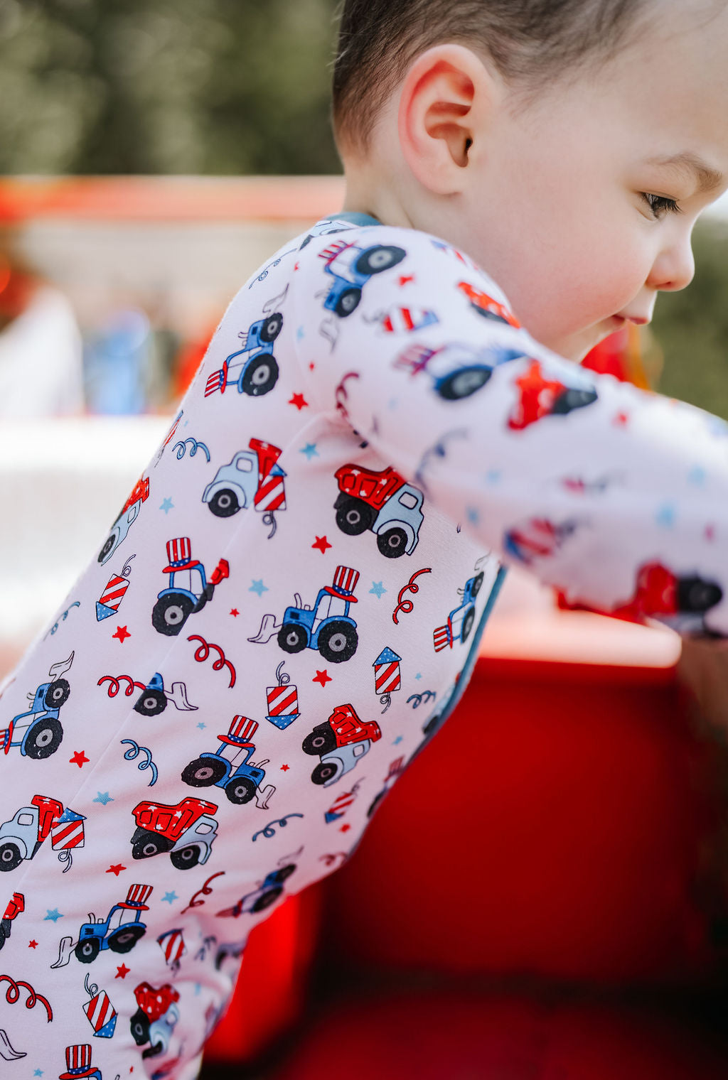 Red, White & Vroom Zipper Romper